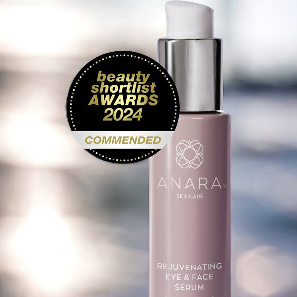 Anara Rejuvenating Eye & Face Serum with the Beauty Shortlist Awards 2024 Commended logo.