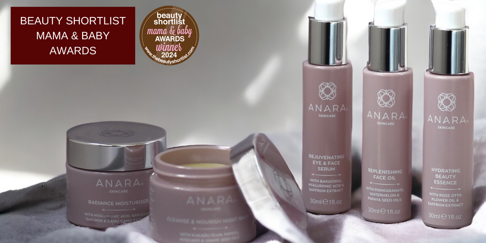 The Anara Skincare Range with the 2024 Beauty Shortlist Mama & Baby Award logo