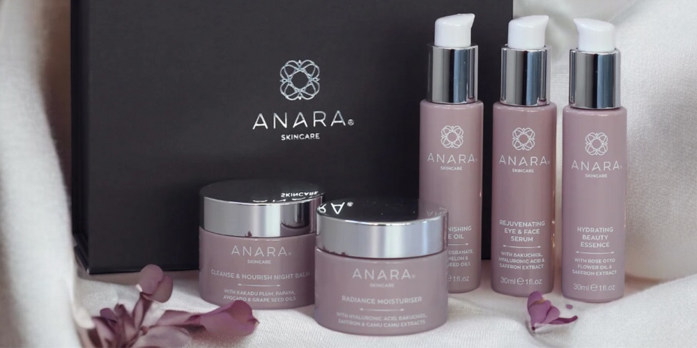 The Anara range with gift box on cream fabric backdrop