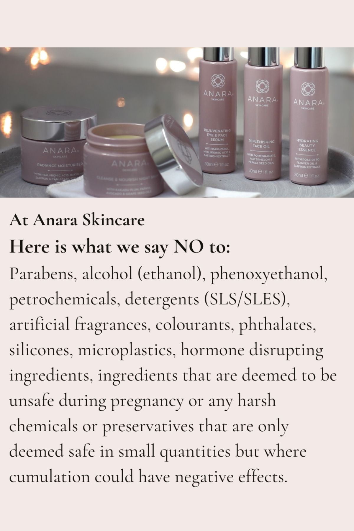 Anara Skincare ingredients exclusion lists