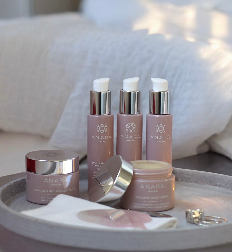 Anara Range on a grey tray in a bedroom with natural light