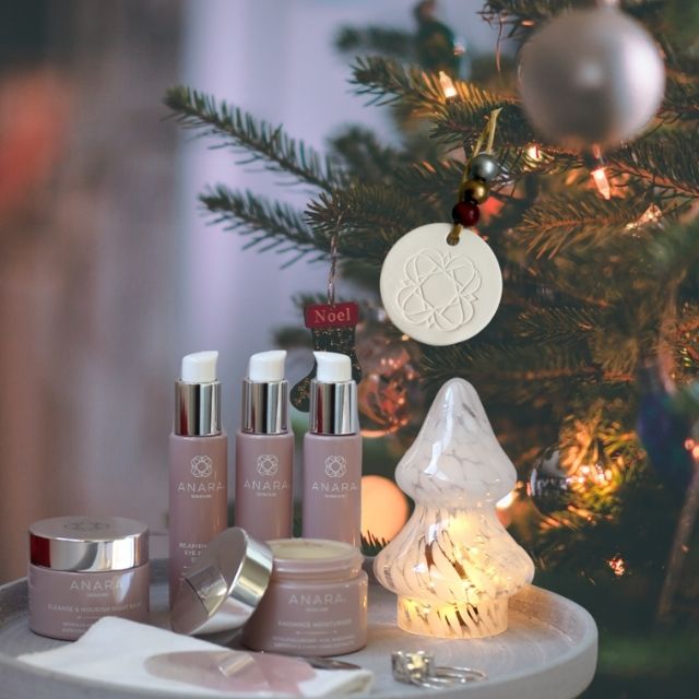 Anara products in front of a Christmas tree