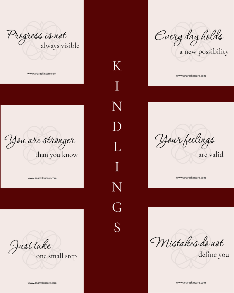 
                  
                    Collage of Kindling cards with inspirational quotes on a dark red background
                  
                