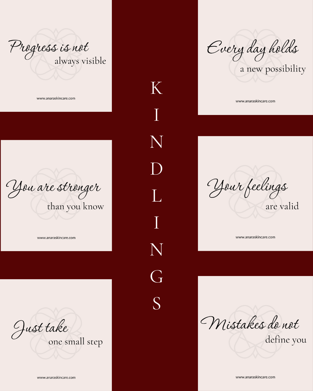 
                  
                    Collage of Kindling cards with inspirational quotes on a dark red background
                  
                