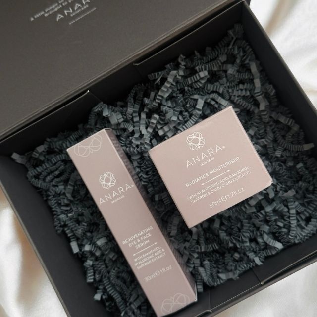 Anara Skincare products in retail carton in gift box