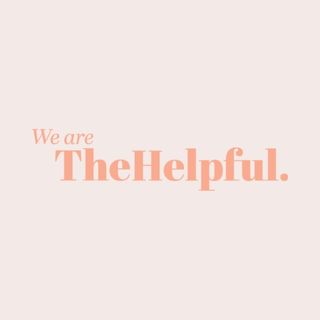 Text 'We are TheHelpful.' in orange on a light pink background